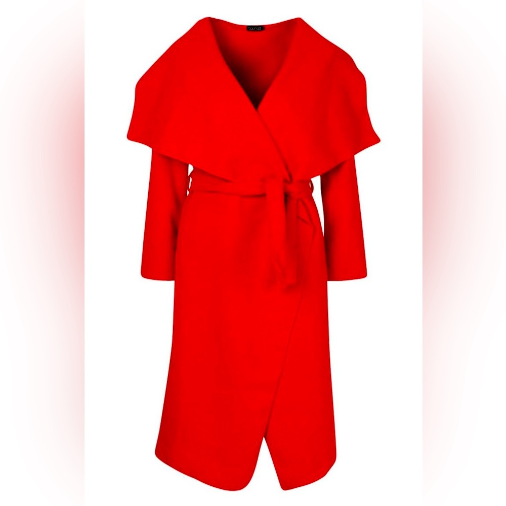 BOOHOO Vibrant Red Wrap Coat Small